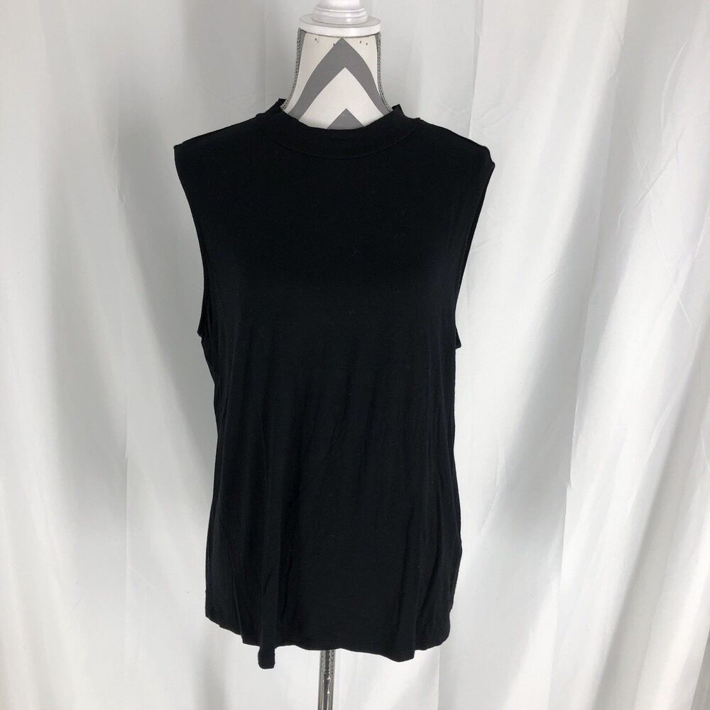Eileen Fisher Black Sleeveless Minimalist Mock Neck Tank Top Large